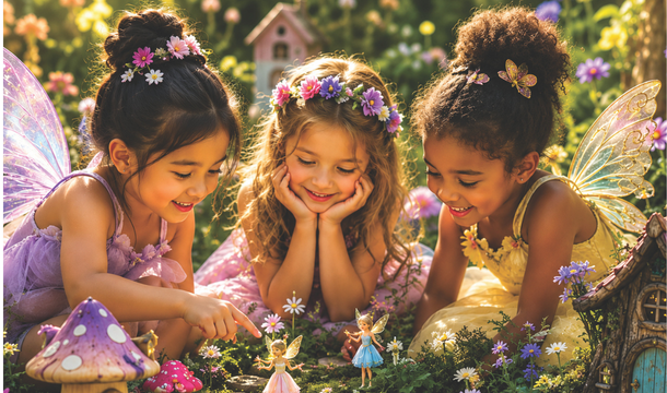 three girls dressed in fairy costumes