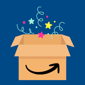 cartoon amazon box with confetti