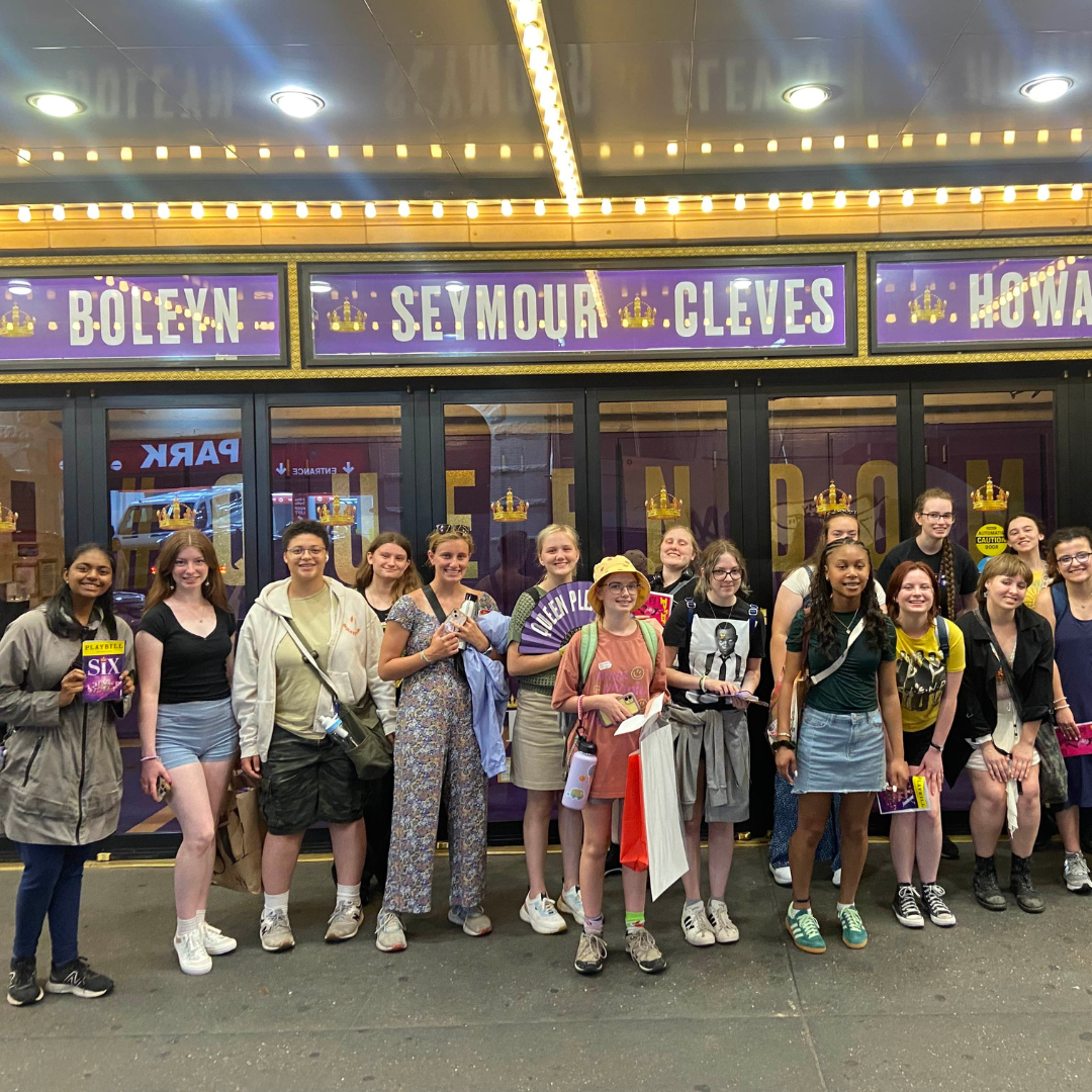 girl scouts in front of broadway theater
