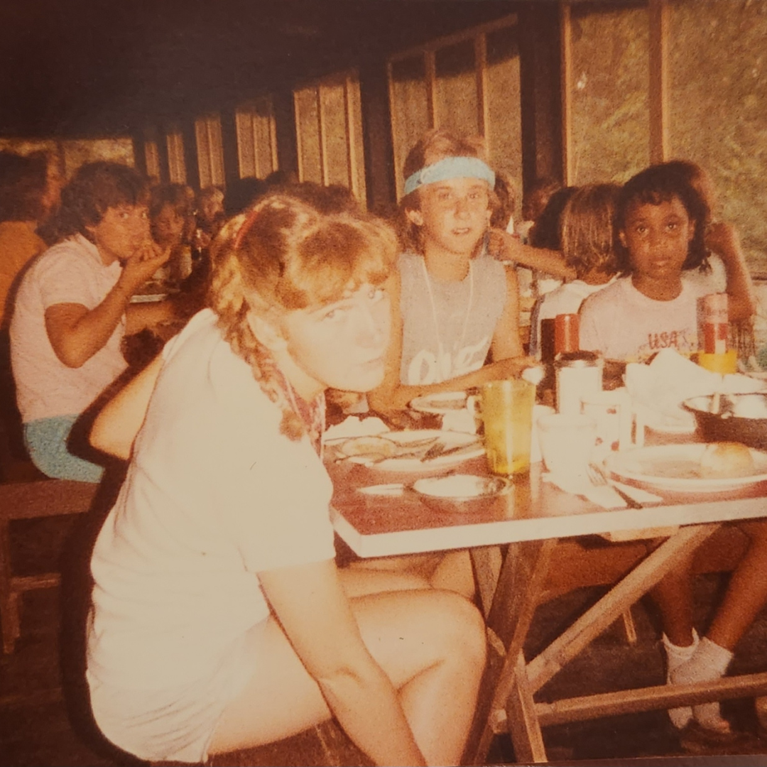 vintage photo of girl scouts at lunch table