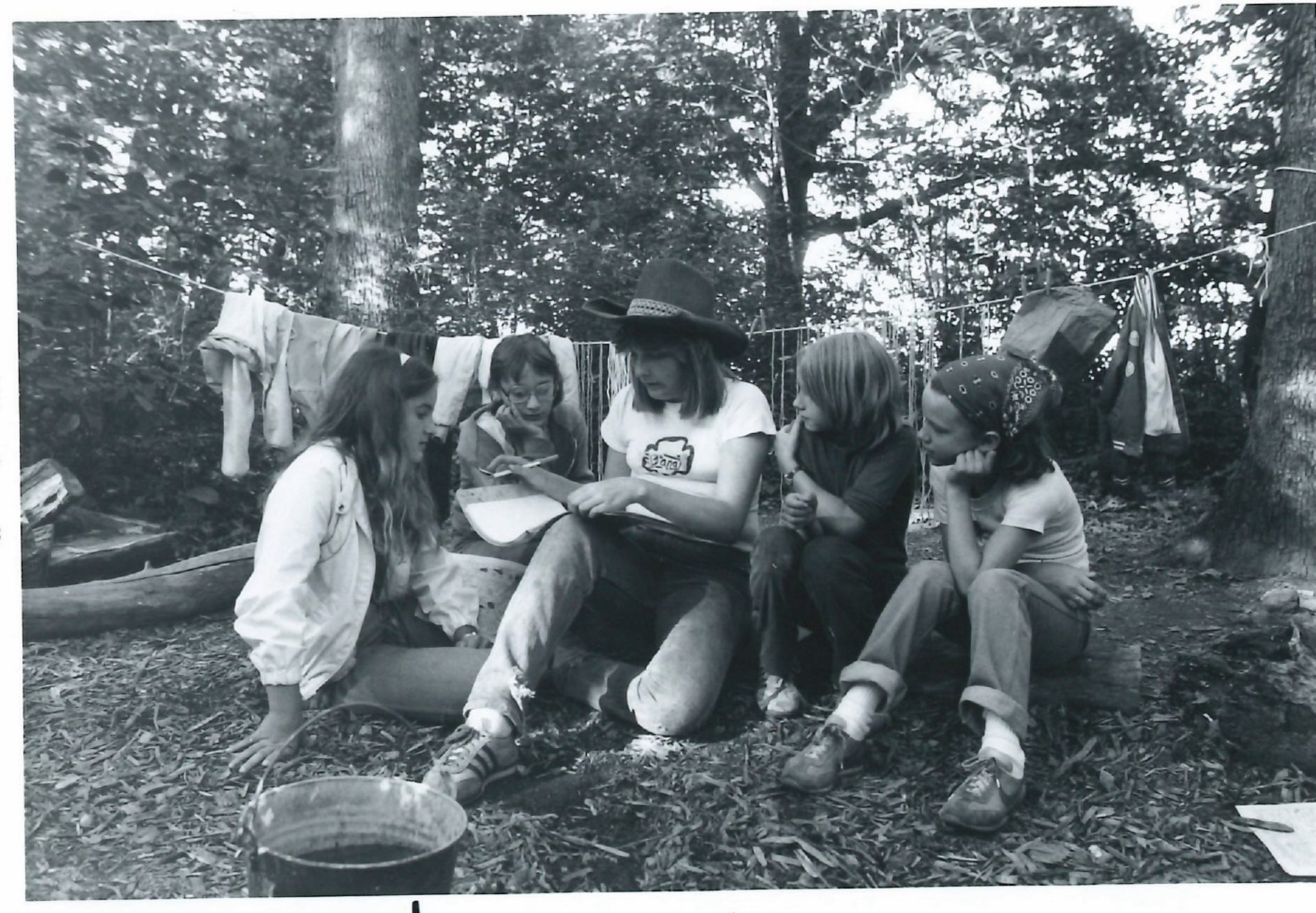 girl campers gathered outside