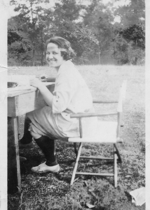 vintage black and white photo of camp director