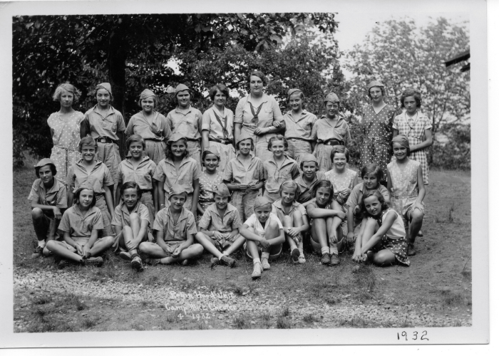 historic vintage black and white photo of camp staff
