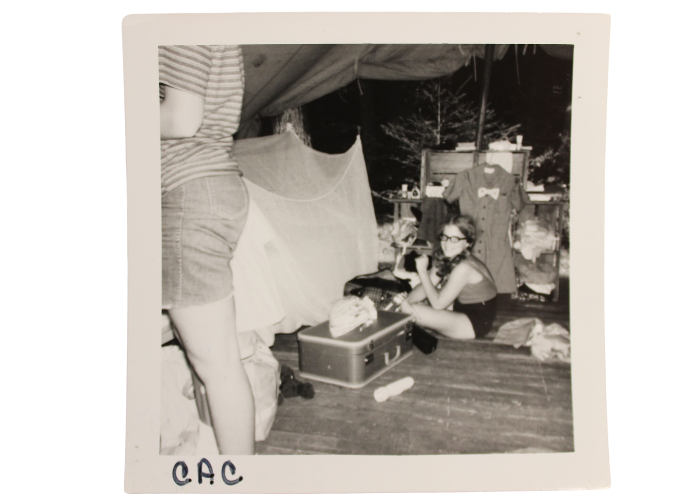 historic vintage black and white photo of girl scout at summer camp