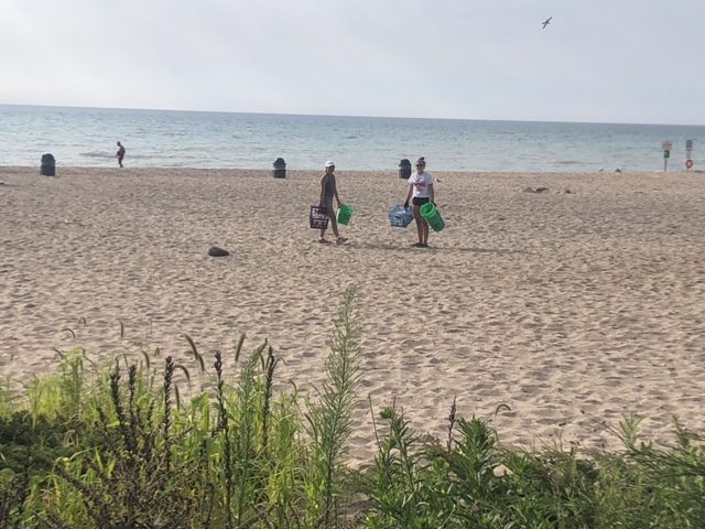 Gold Award Girl Scout picking up microplastics on beach